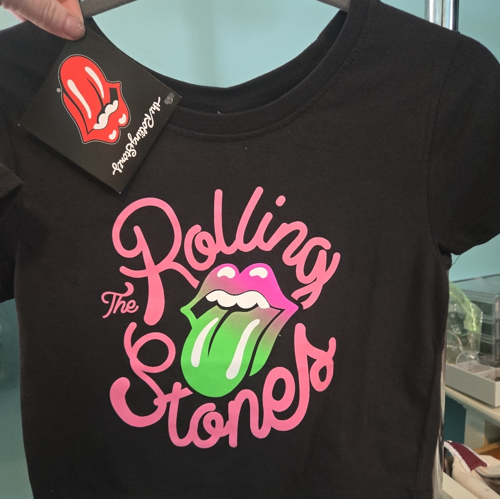 The Rolling Stones Black Tee with Pink and Green Logo